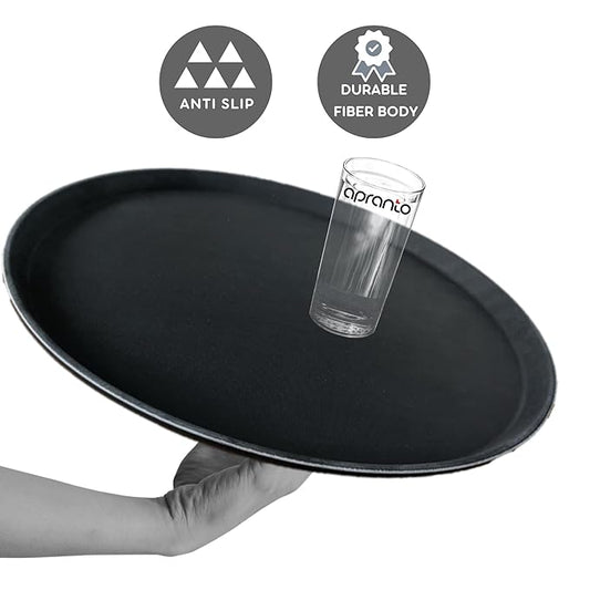 Round Serving Tray 16 Inches | Anti Slip Rubber Coating | Fibre Body