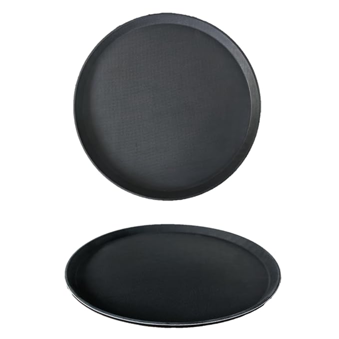 Round Serving Tray (18 inch) | Anti Slip Rubber Coating | Fibre Body