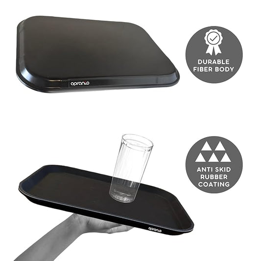 Rectangle Serving Tray | 16x12 Inches | Anti Slip Rubber Coating | Fibre Body