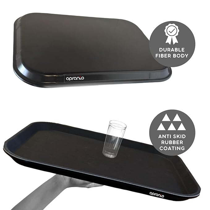 Rectangle Serving Tray | 26x18 Inches Large Size | Anti Slip Rubber Coating | Fibre Body