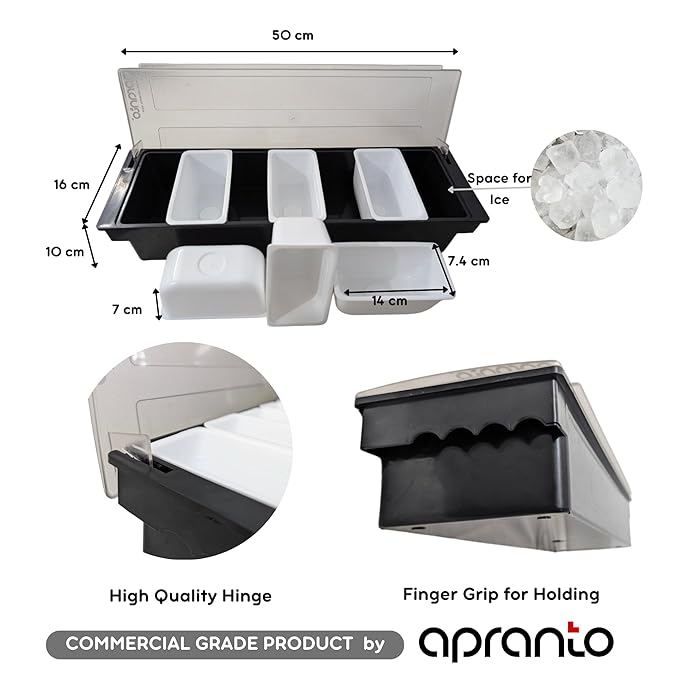 Storage Container box | Ice Cooled Condiment Tray | 6 Compartment Containers
