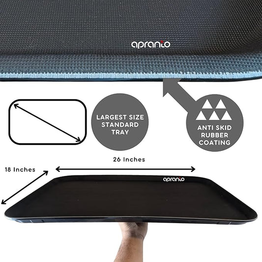 Rectangle Serving Tray | 26x18 Inches Large Size | Anti Slip Rubber Coating | Fibre Body