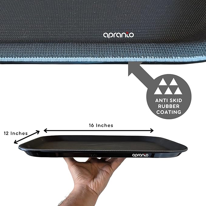 Rectangle Serving Tray | 16x12 Inches | Anti Slip Rubber Coating | Fibre Body