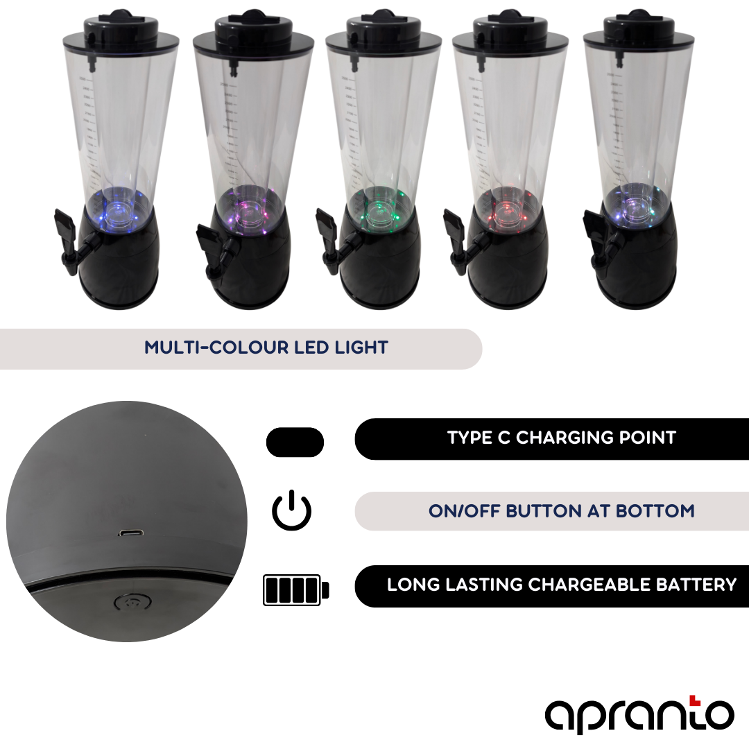 Cocktail Tower | Beer Mocktail Juice Dispenser | with LED Lights | Sealed Ice Tube | 2.5 litres