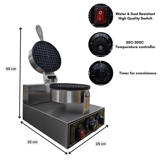 Round Waffle Machine | Stainless Steel | With Timer