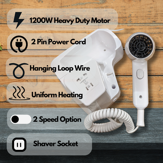 Hair Dryer Wall Mount | With Shaver Socket