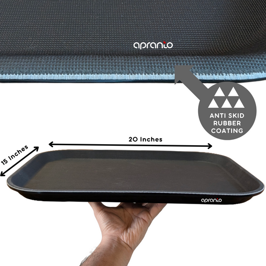 Rectangle Serving Tray | 20x15 Inches Large Size | Anti Slip Rubber Coating | Fibre Body