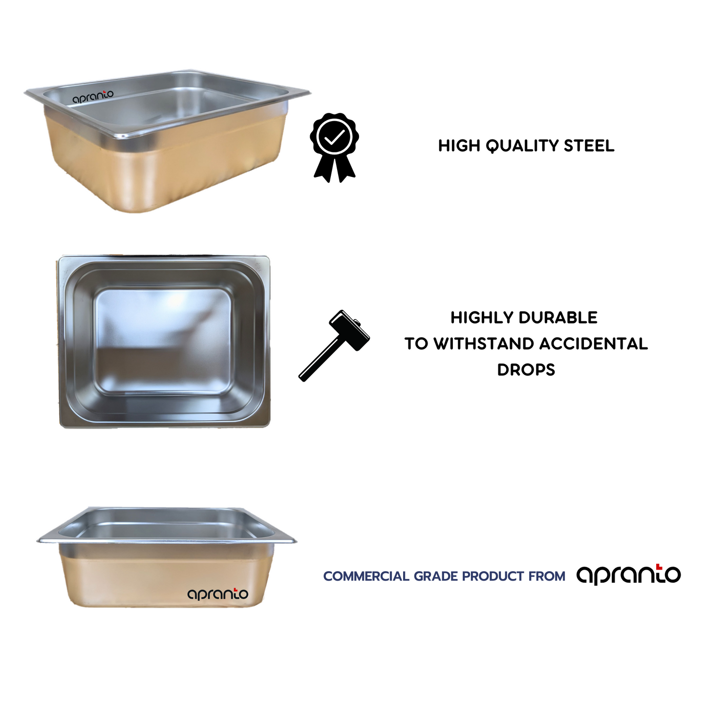 GN Pan Container 1/2 | Stainless Steel | (Without Lid) (150mm | 6 Inch Deep | 9 Litres)