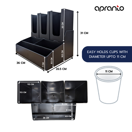 Coffee Tea Condiment Organiser | 6 Compartments with Cup Holder