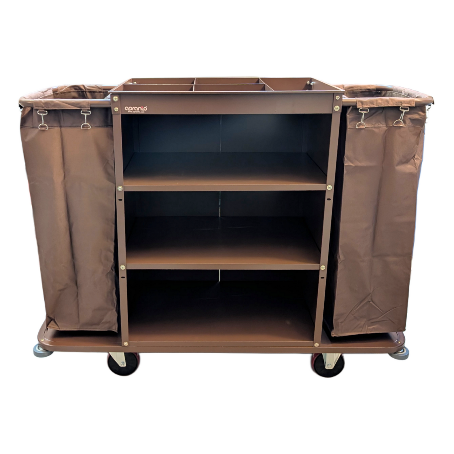Housekeeping Trolley | 3 Shelves | Double Removable Laundry Bag