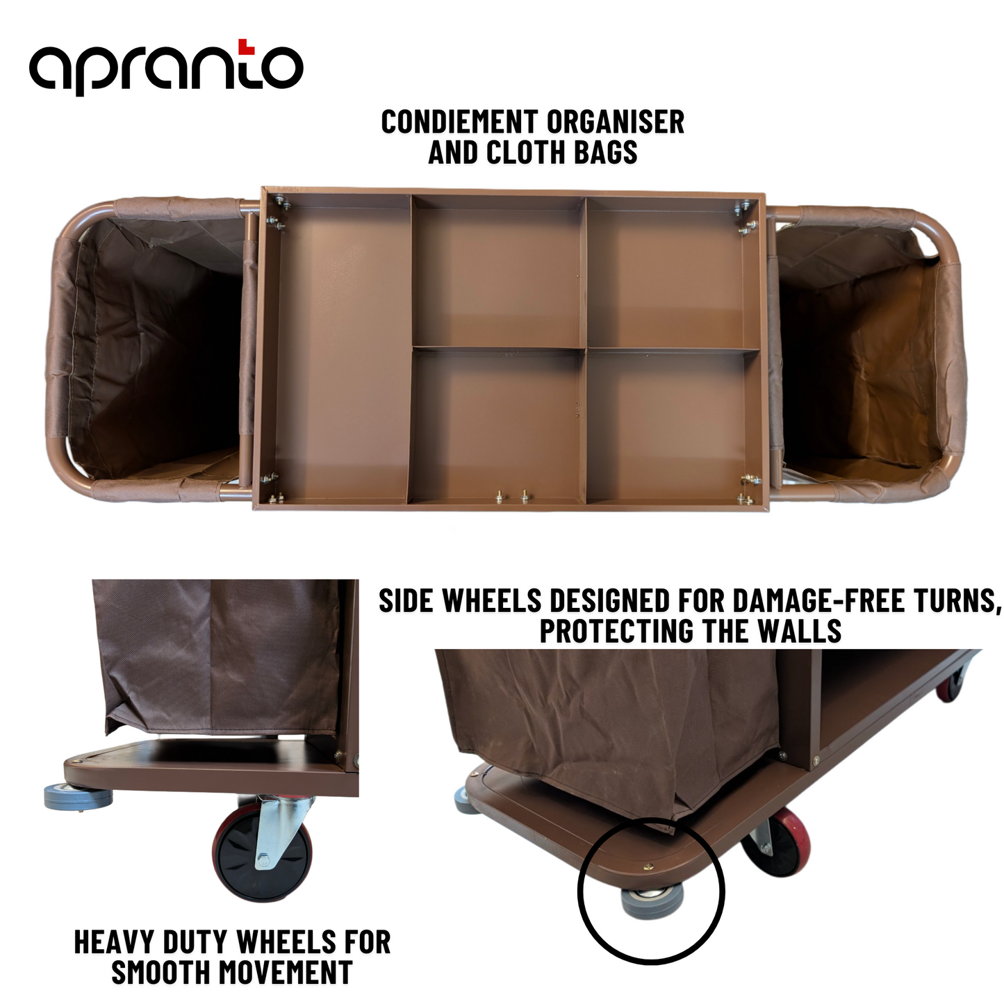 Housekeeping Trolley | 3 Shelves | Double Removable Laundry Bag