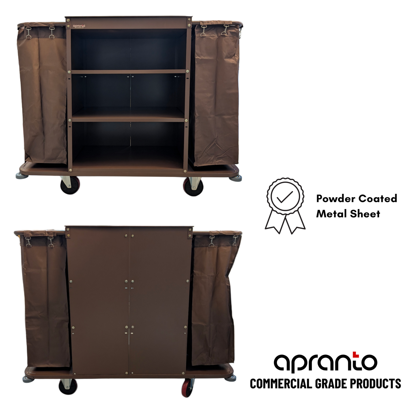 Housekeeping Trolley | 3 Shelves | Double Removable Laundry Bag