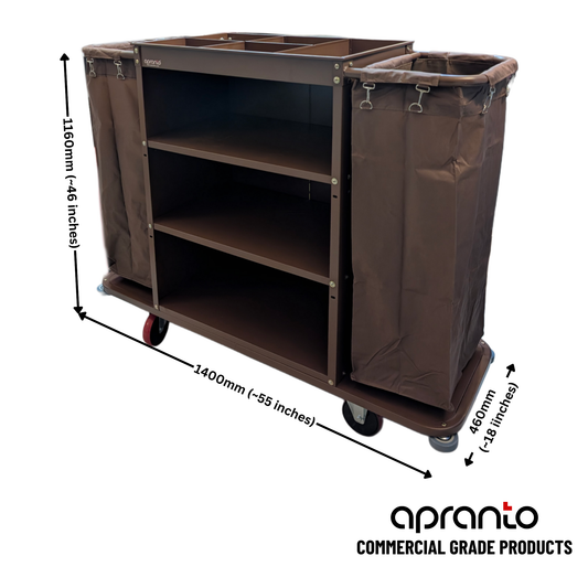 Housekeeping Trolley | 3 Shelves | Double Removable Laundry Bag