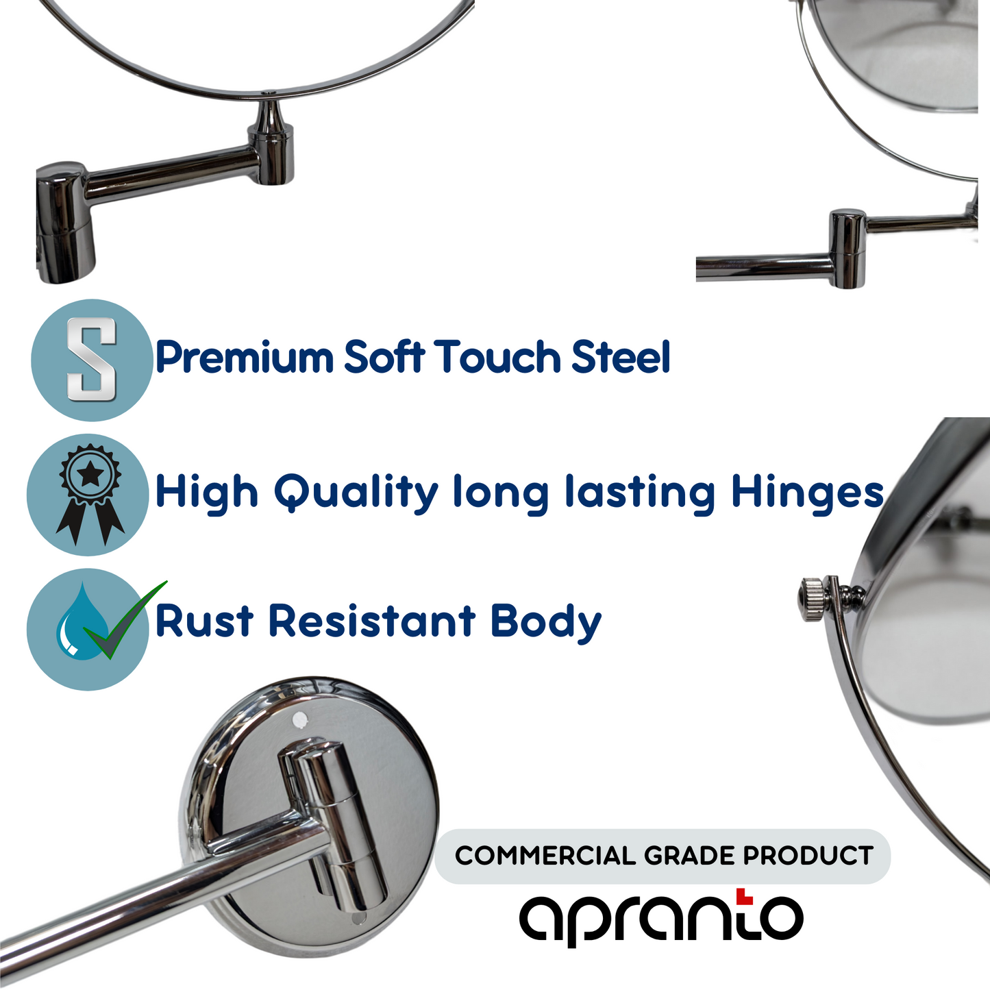 Wall Mount Stainless Steel 360 Degree Pull in Make Up Mirror | Shaving Mirror | 5X Zoom Magnifying | 8 Inches