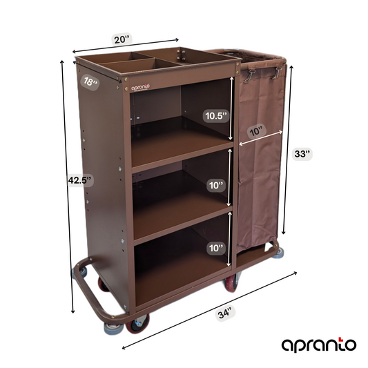 Housekeeping Trolley | 3 Shelves | Removable Laundry Bag