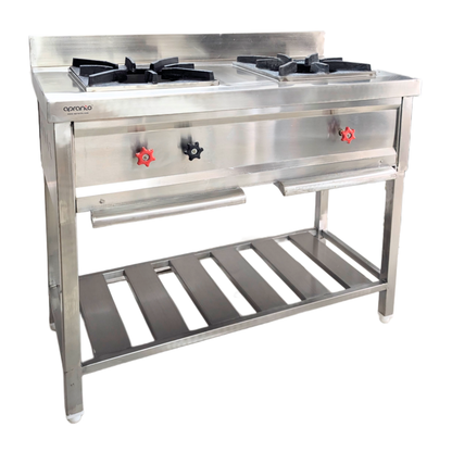 2 Burner Indian Gas Range | Commercial Bhatti | SS Construction | Backsplash and Control Valves | Ideal for Hotels, Restaurants, Cafes