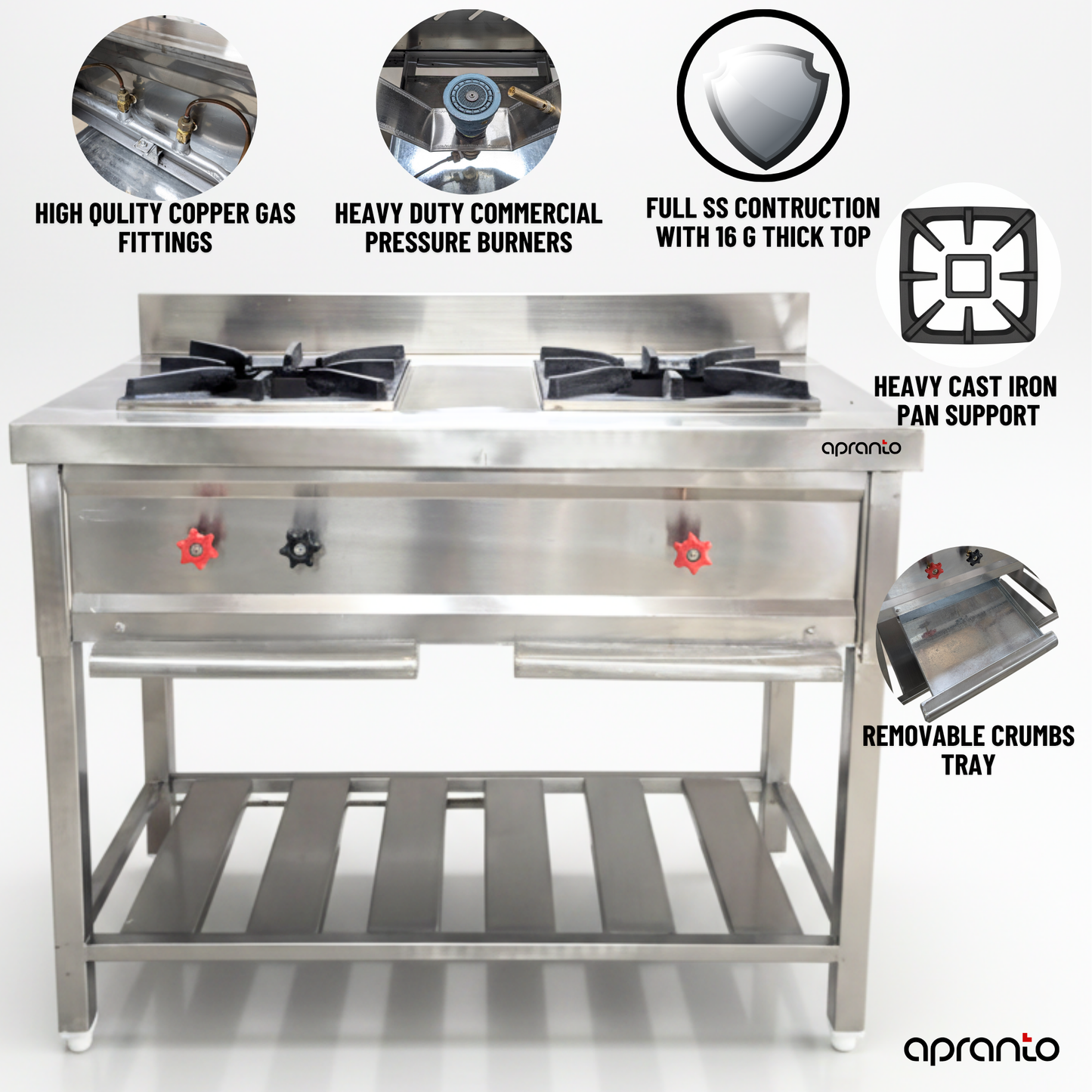 2 Burner Indian Gas Range | Commercial Bhatti | SS Construction | Backsplash and Control Valves | Ideal for Hotels, Restaurants, Cafes