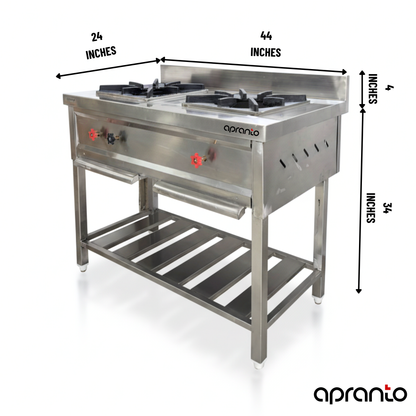 2 Burner Indian Gas Range | Commercial Bhatti | SS Construction | Backsplash and Control Valves | Ideal for Hotels, Restaurants, Cafes