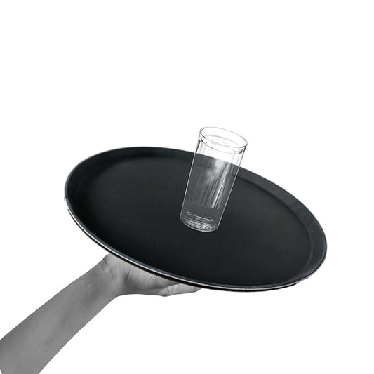 Round Serving Tray 16 Inches | Anti Slip Rubber Coating | Fibre Body