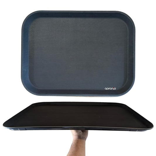 Rectangle Serving Tray | 26x18 Inches Large Size | Anti Slip Rubber Coating | Fibre Body
