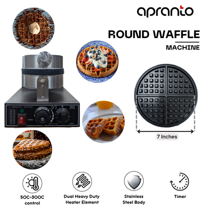 Round Waffle Machine | Stainless Steel | With Timer