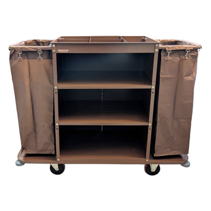 Housekeeping Trolley | 3 Shelves | Double Removable Laundry Bag
