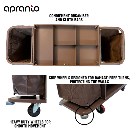 Housekeeping Trolley | 3 Shelves | Double Removable Laundry Bag