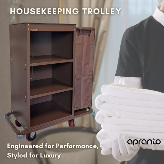 Housekeeping Trolley | 3 Shelves | Removable Laundry Bag